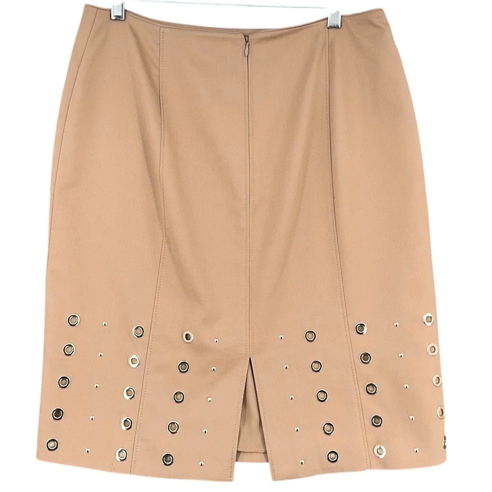 White House Black Market Skirt Size 10 Beige Pencil‎ Eyelet Studded Career